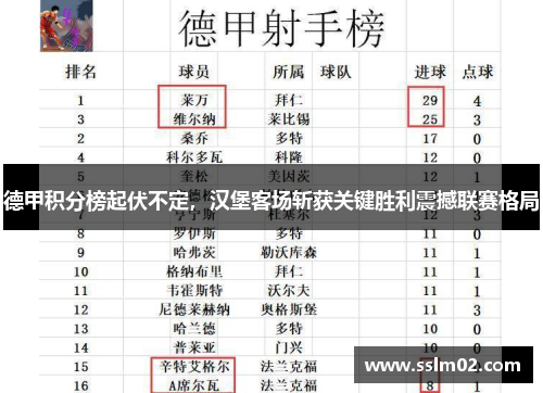 德甲积分榜起伏不定，汉堡客场斩获关键胜利震撼联赛格局